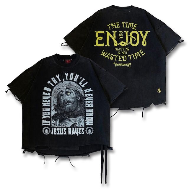 T.C.R JESUS RAVES  DISTRESSED S/S TEE - BLACK