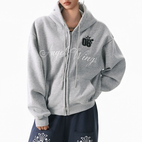 レタリングロゴエンブレムジップパーカー   R01423