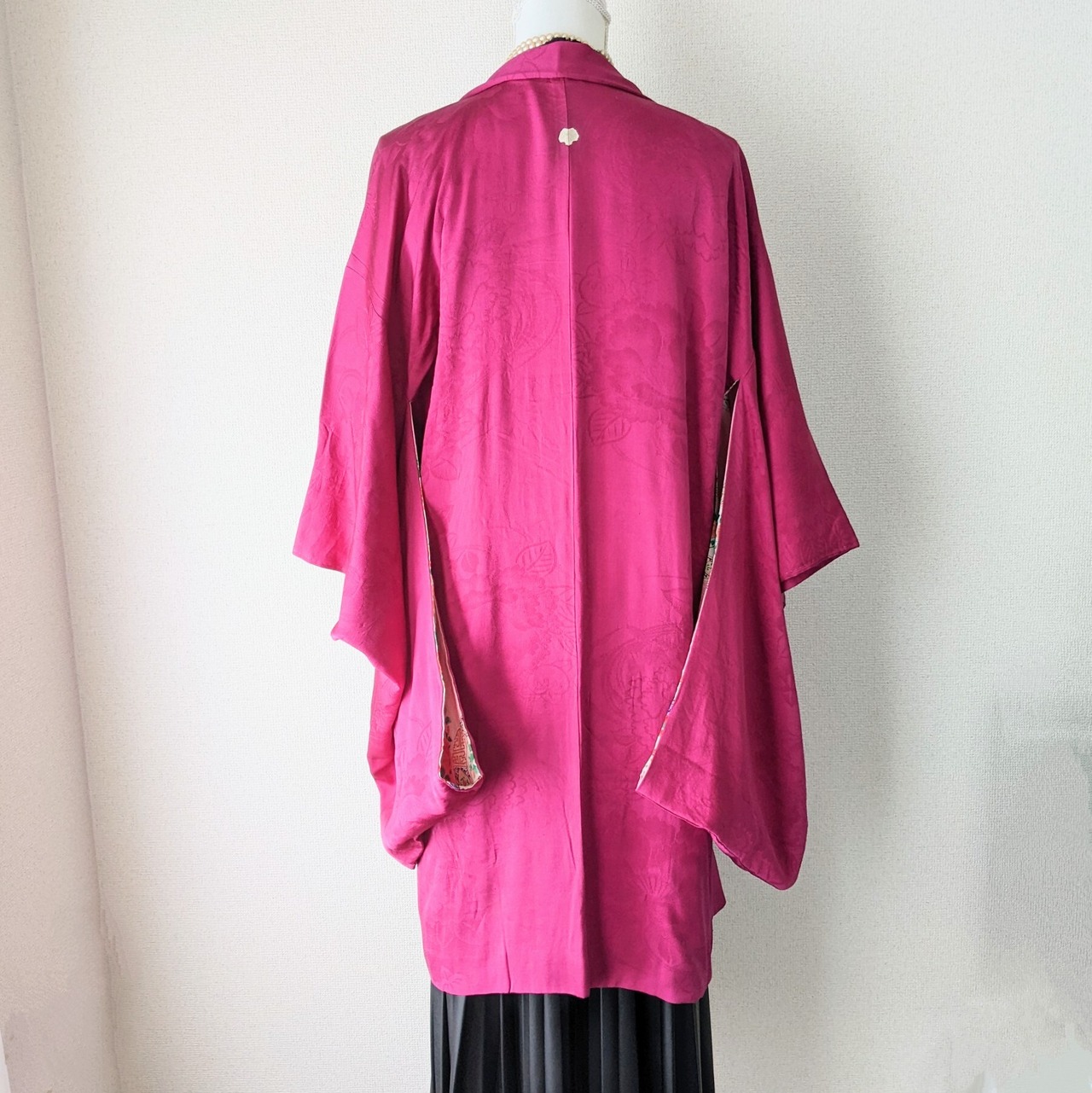 Vintage】HAORI 長羽織 羽織 正絹 縮緬 色無地 牡丹色 マゼンタピンク  