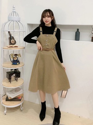 ウエストベルトオールインワンワンピース