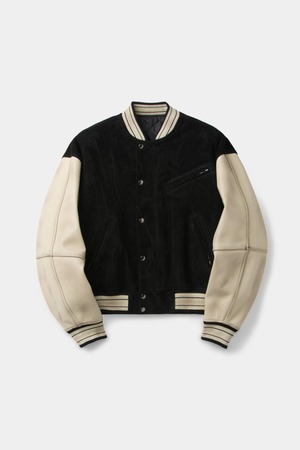 [COOR] Mixed Leather Varsity Jumper (Black) 正規品 韓国ブランド 韓国通販 韓国代行 韓国ファッション クール クーア クアー 日本 店舗