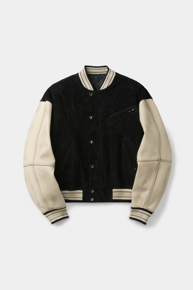 [COOR] Mixed Leather Varsity Jumper (Black) 正規品 韓国ブランド 韓国通販 韓国代行 韓国ファッション クール クーア クアー 日本 店舗