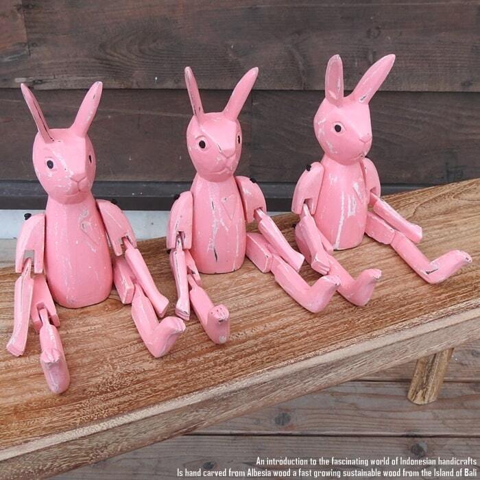 お座り うさぎさん Mサイズ 手足が動かせる木彫りの動物 ウェルカム