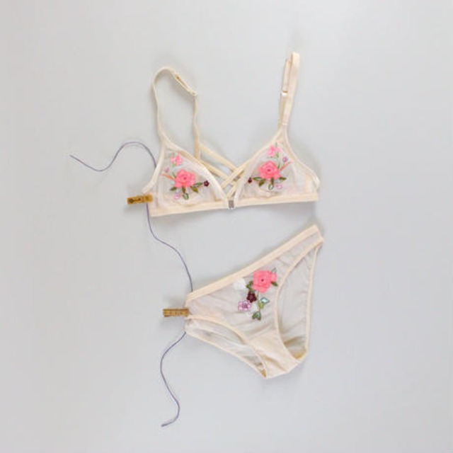 tulle embroidery bra set