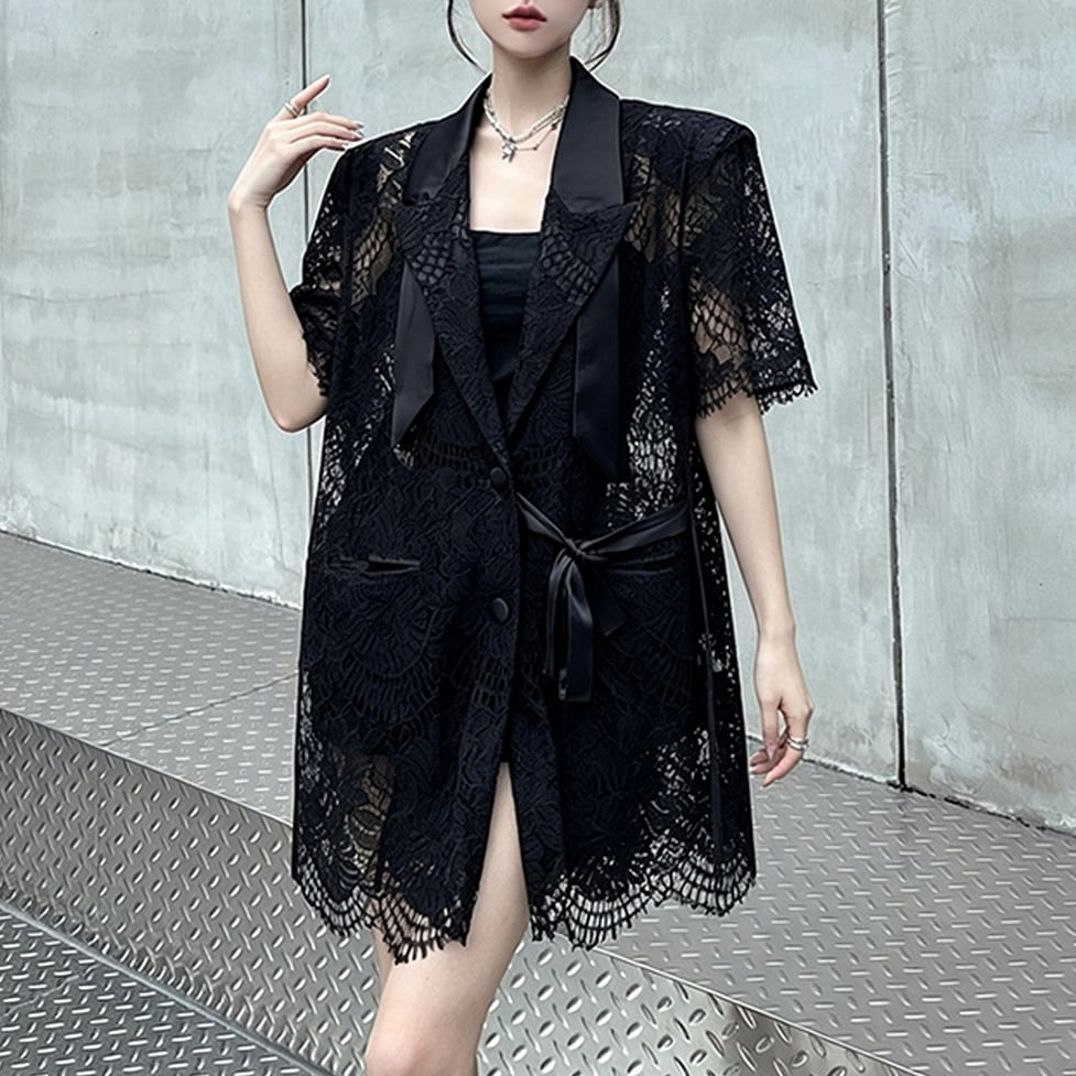 sheer lace wide jacket / l0584