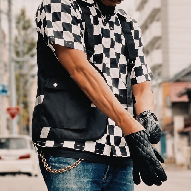 BLUCO STANDARD WORK SHIRT S/S BEIGE.STRIPE