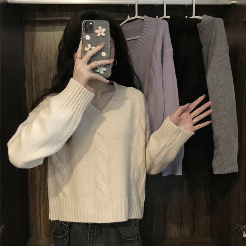 ジャケット オータムウィンターVネックルーズプルオーバー セーター 秋物 冬物 YY-ファッション54381231672