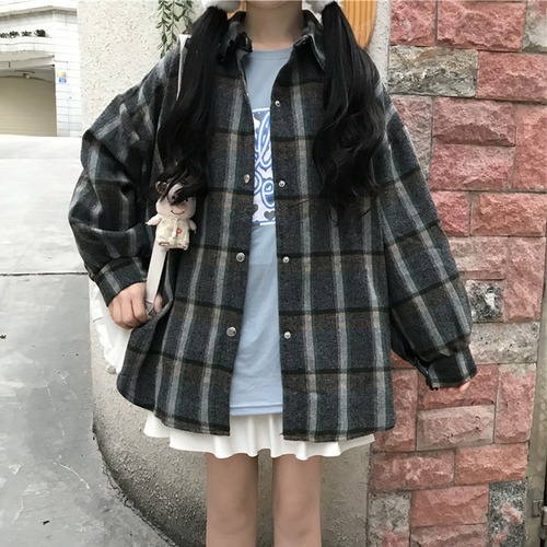 ✞ チェック柄シャツブラウス大人女子☆スタンダードカーディガンジャケット ロング ランタンスリーブ レトロ ✞ゴスロリ SM ミリ 甘ロリ クラロリ 和ロリ エレガント 黒ロリ 姫ロリ 華ロリ BB-BB41603413818