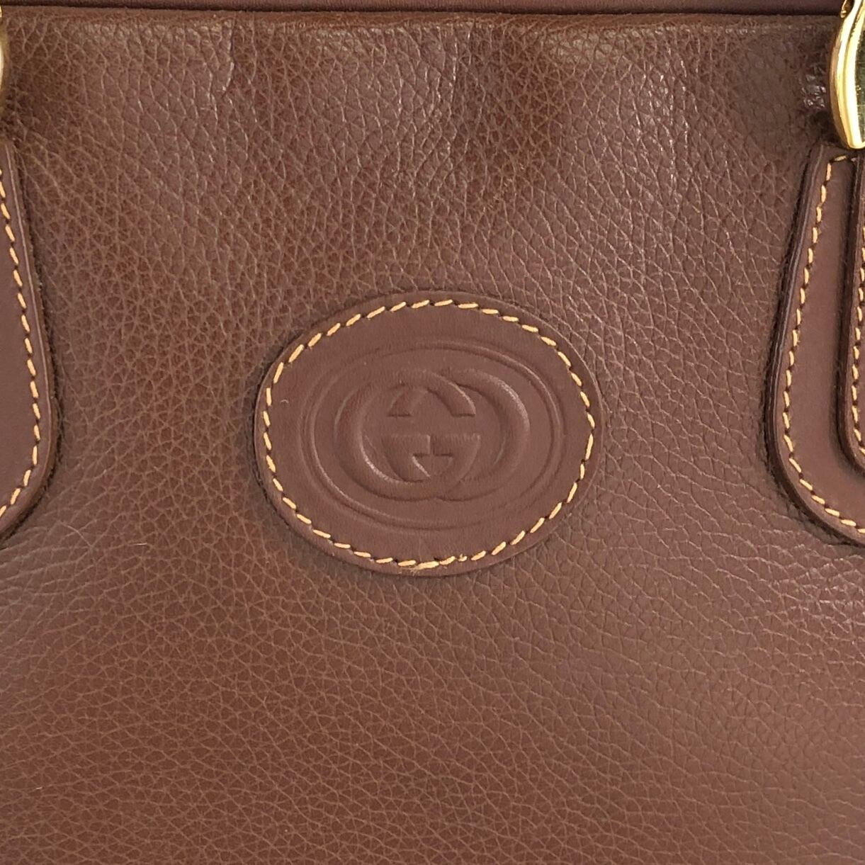 GUCCI グッチ ハンドバッグ ブラウン ロゴ型押し レザー ミニボストン