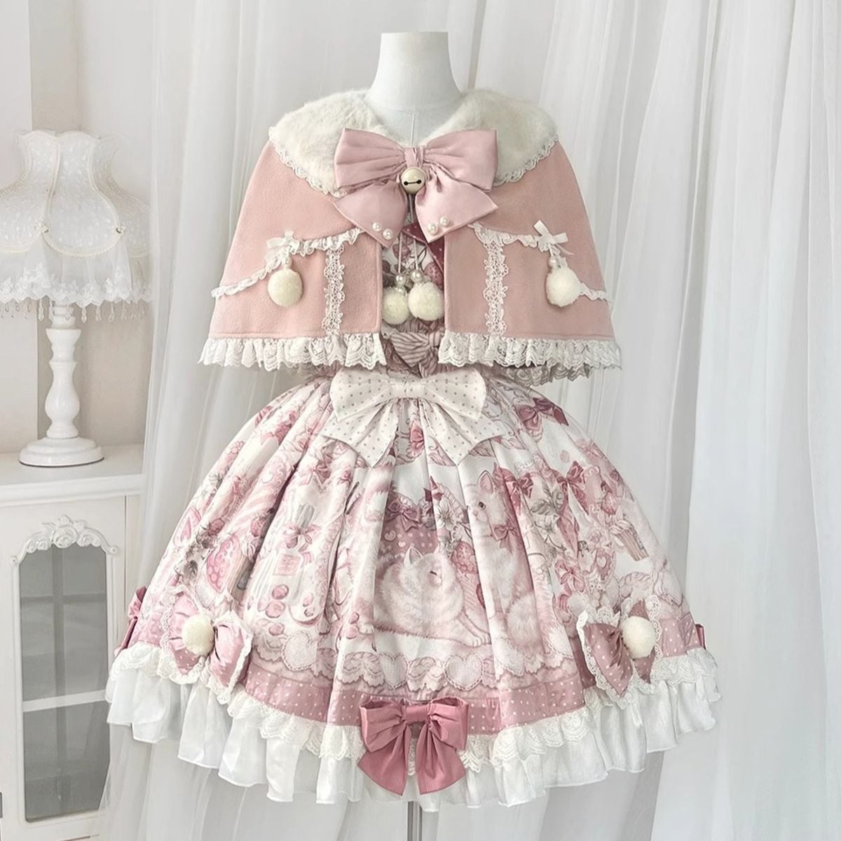 スイーツ・キャットピンクのケープロリィタセット：ワンピース