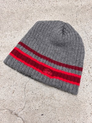 90～00s OLD STUSSY/Logo embroidery Beanie/Free/刺繍ロゴビ－ニ－/ボ－ダ－/ニット帽/グレ－/ステューシー/オ－ルドステューシー