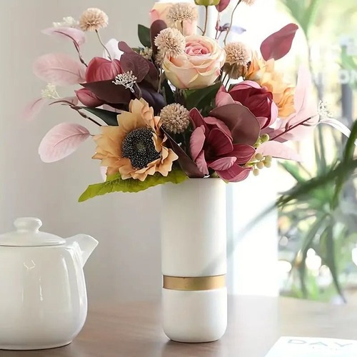 花瓶 陶器 フラワーベース  白い花瓶 アクセント装飾 ストレートシリンダ ウェディング装飾 テーブルトップ装飾 リビングルーム装飾 ベッドルーム装飾