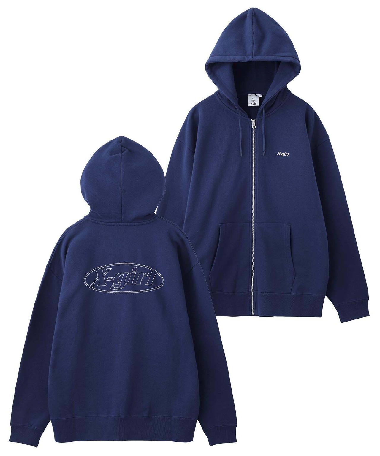 【X-girl】LOGO STITCHED ZIP UP SWEAT HOODIE