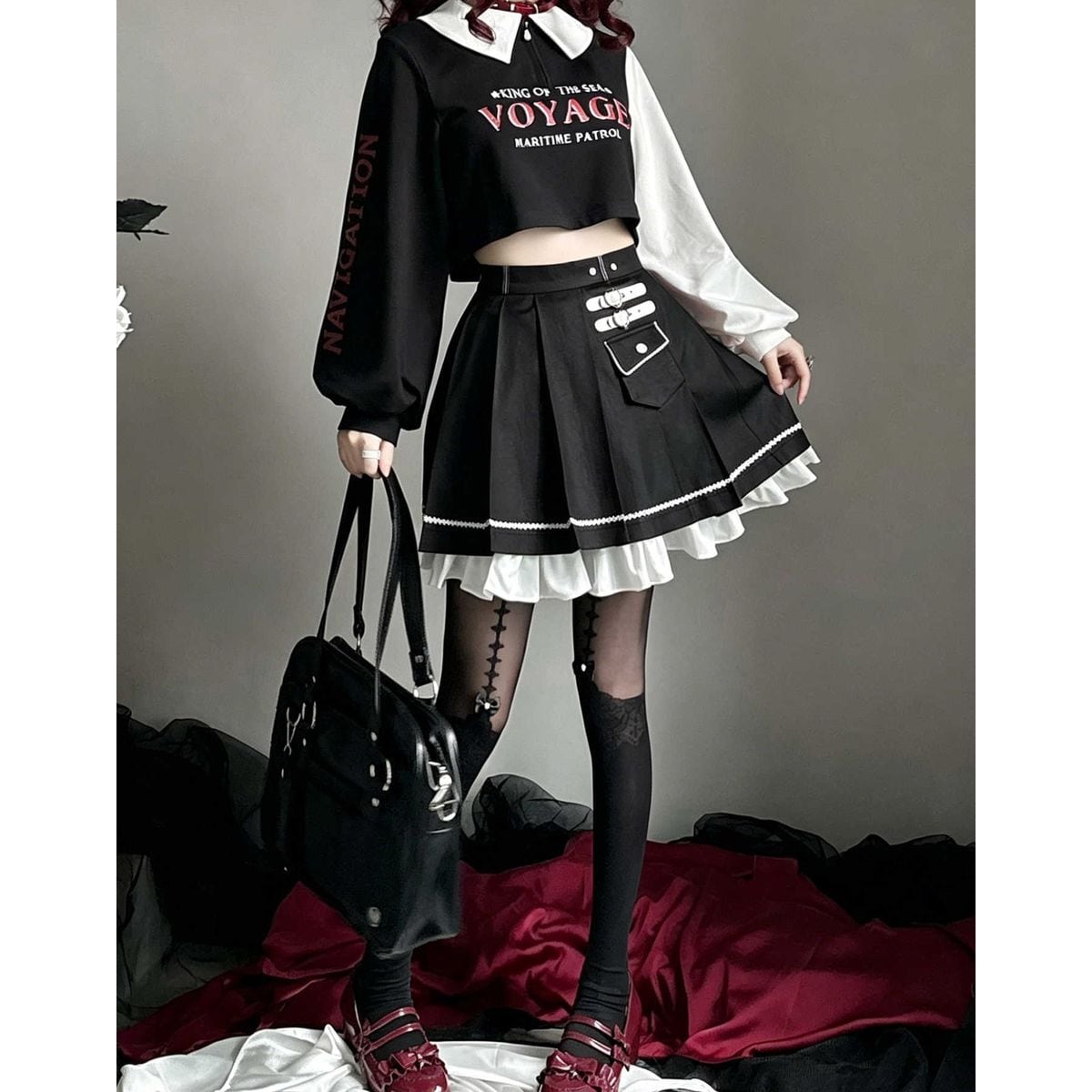 深紅航路のノワールプリーツセットアップ：スカート | Maiden's Rêve