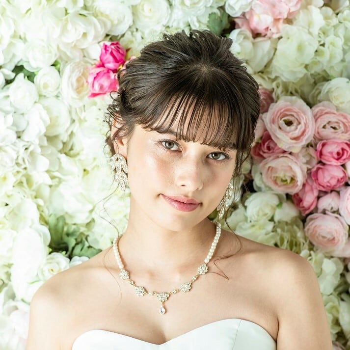 ラッピング無料☆ガラスの花飾り  クリスタル×パール ウェディングネックレス S-17 pearlクリスタルネックレス | ウェディング・ブライダル