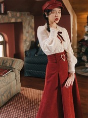 【0210】Heart Skirt Ribbon Long Sleeve 2 Piece Set