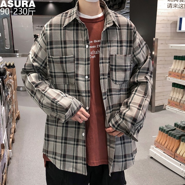 格子柄シャツ ジャケット ルーズスプリングオータム 大きめサイズ 春物 秋物 ASURAプラスサイズメンズ14528502832