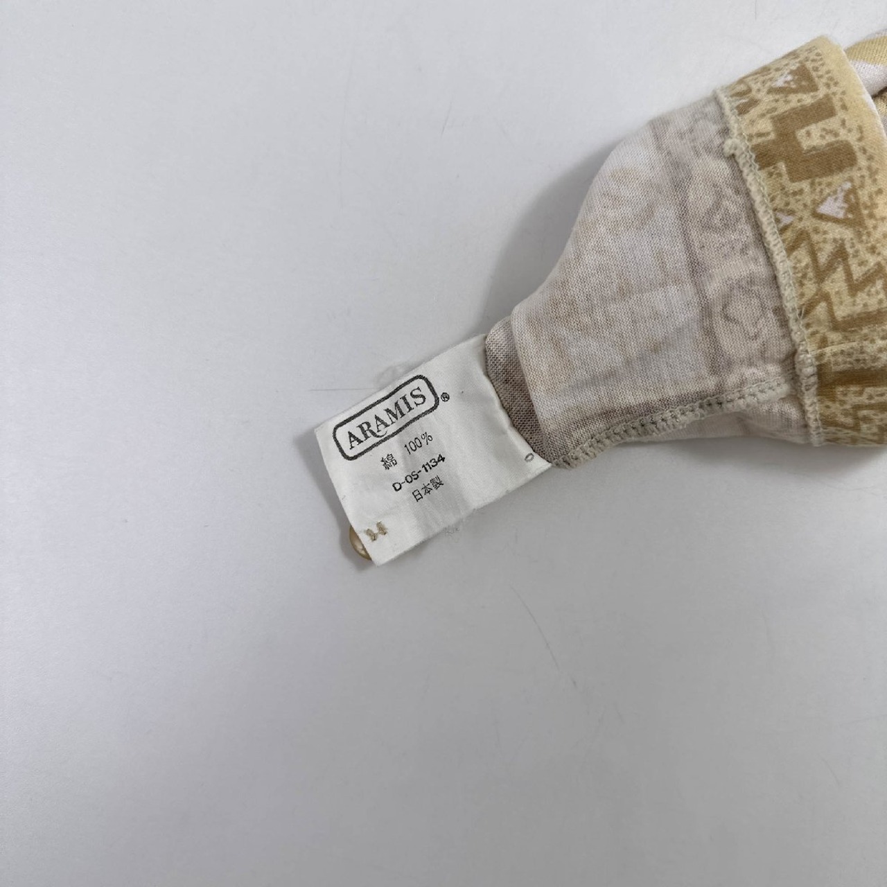 お洒落◆ARAMIS アラミス 総柄 デザイン 天竺 半袖 ポロシャツ サイズ L/ イエローベージュ 系 メンズ 紳士 日本製