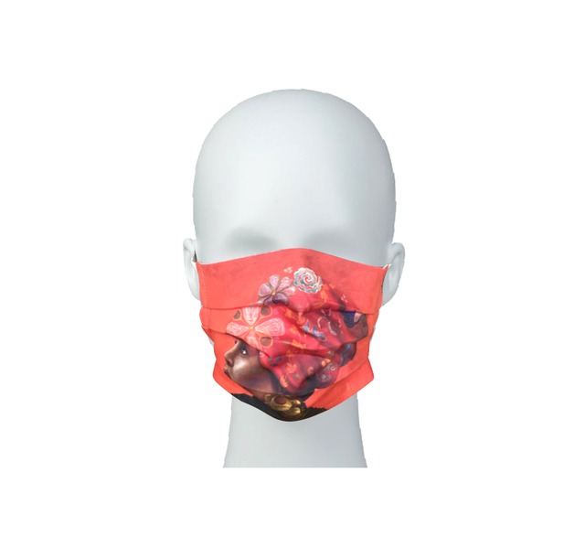洗える布マスク「アフリカ女性・オレンジ」 プリーツ 男性・女性・子ども用 ソーシャルグッド＆個性的※在庫あり