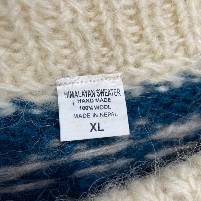 エクアドルニット ネパール製 陰陽柄ウールセーター ニット アイボリー XL