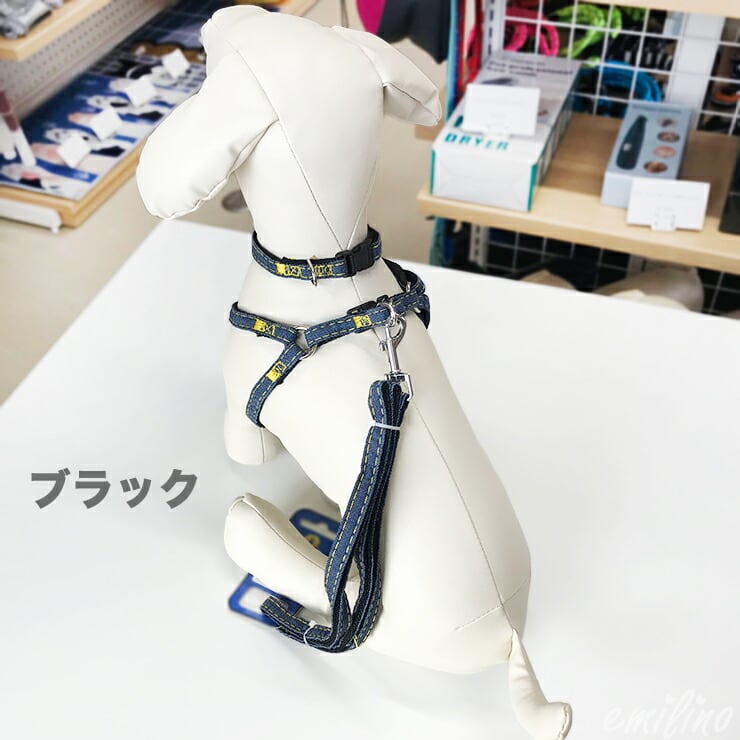 デニム風 首輪＆ハーネス＆リードのお得な3点セット♪ 犬 猫 小型犬 犬