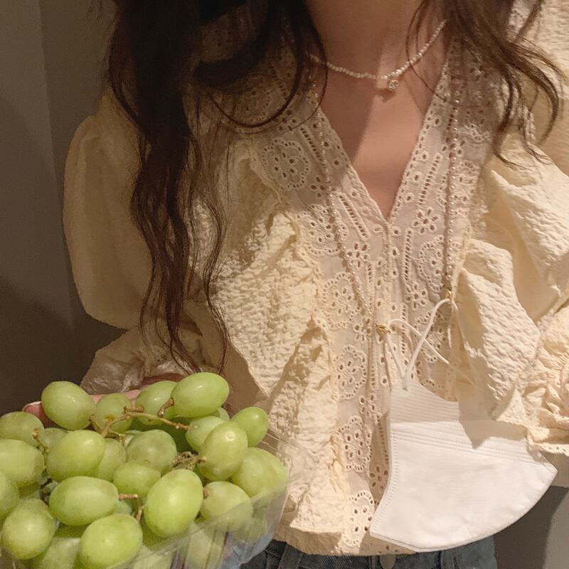 Vネックシャツ スプリングトップス レディース ロング 春物 ビッグFスモールZ韓国14937359751