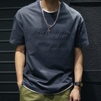 Embossed Crew Neck T-Shirt Box Silhouette ◇3color H0312