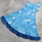 フラダンス 衣装 ワンピース ドレス ファンシードレス ブルー系 FANCY DRESS ノースリーブ ワンショルダー フリル ティアレ柄 かわいい 華やか 鮮やか 明るい 水色 白 ハワイアン アロハ ハワイアンプリント フラ ダンス レッスン 練習