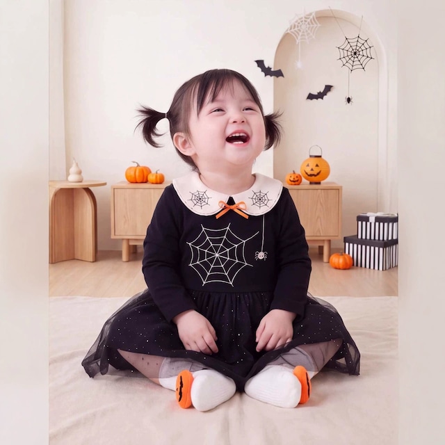 【ハロウィン】クモ柄ワンピース