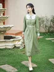 【0168】West Point Green Cotton Long Sleeve Dress