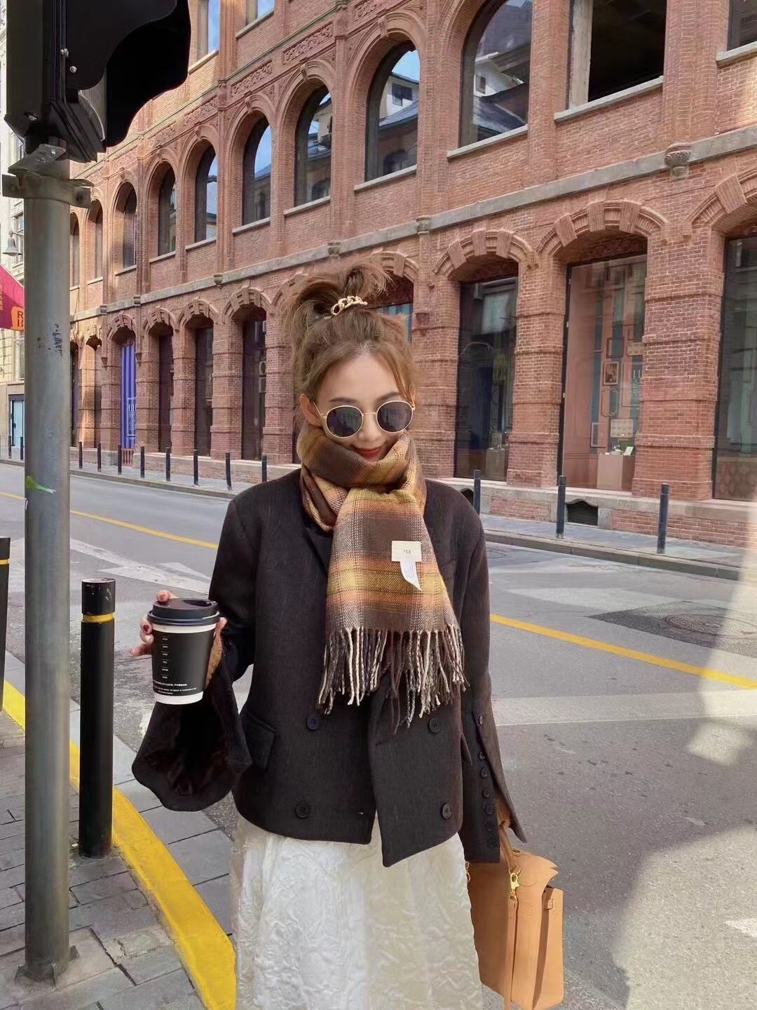 チェック柄大判ストール　PP-802