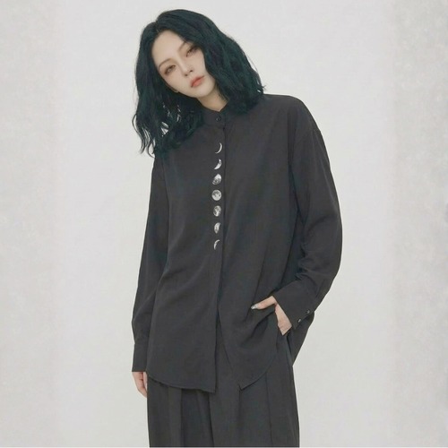 Moon phase stand collar shirt C1490