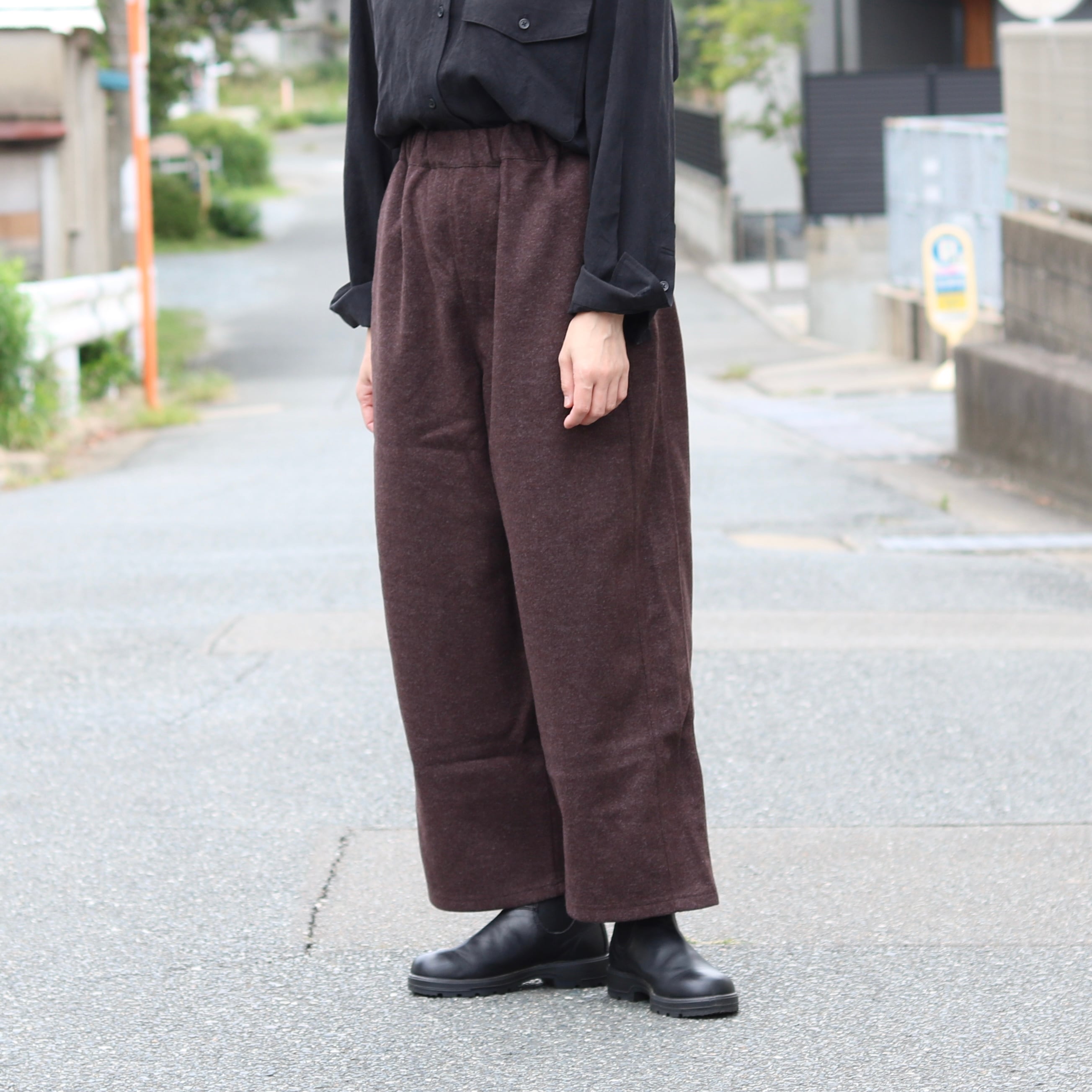 ブラッシュド ニットソー スウィッチングパンツ