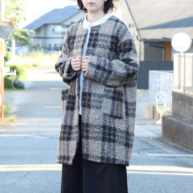ブークレ チェック ロングコート