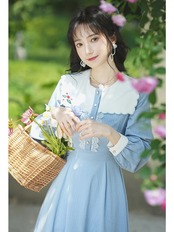 【0127】Square Collar Embroidery Long Sleeve Dress