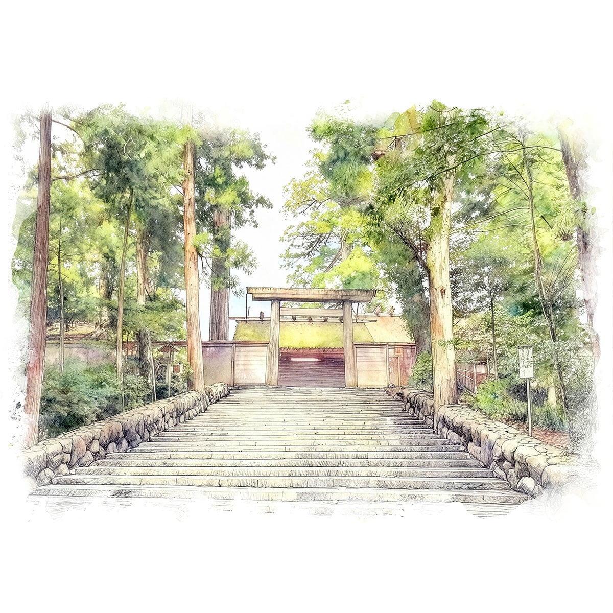 絵画 風景画(街並み) 日本 三重県 伊勢神宮内宮 正宮 皇大神宮