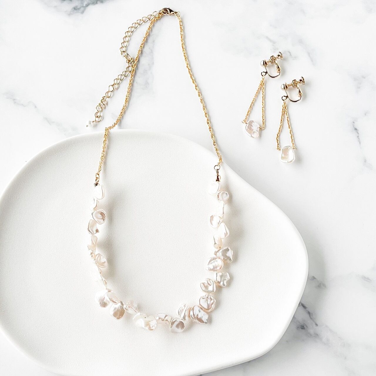 ネックレス イヤリング（ピアス） セット 淡水パール ペタル 花びら  