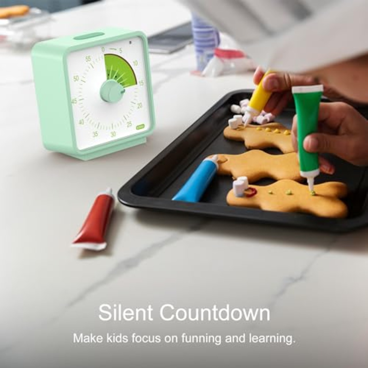 Conchstar 60分 ビジュアルタイマー 子供用 フルーツパターンデザイン ビジュアルカウントダウンタイマー 教室、オフィス、キッチン、ポモドーロタイマー サイレント操作 (キウイ)