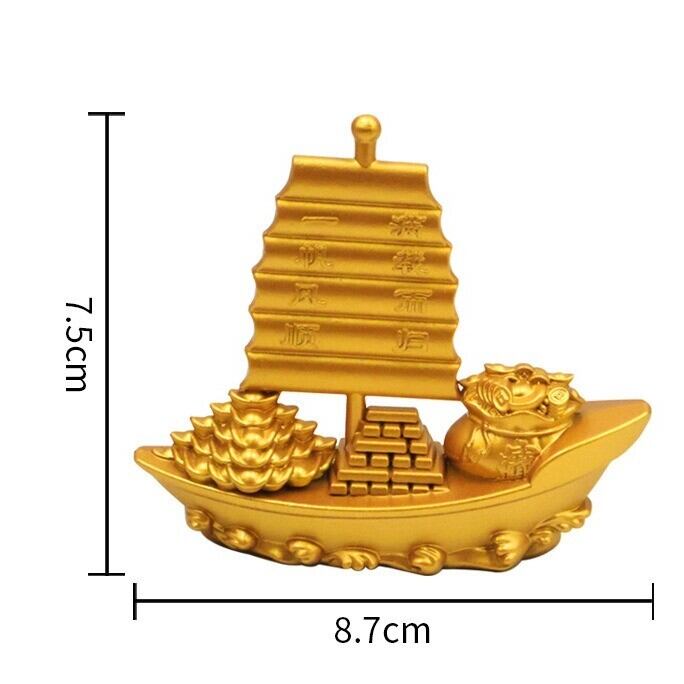 風水 元宝 財宝 船 宝船 置物 オブジェ 金色 ゴールド 黄金 招財 富
