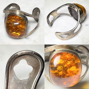 vintage heavy gauge silver bangle set with amber