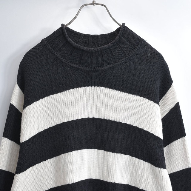 90s RN13711 May Dept モックネック デザイン ボーダーニット セーター 3トーンカラー ヴィンテージ ビンテージ 古着 レディース2Xサイズ