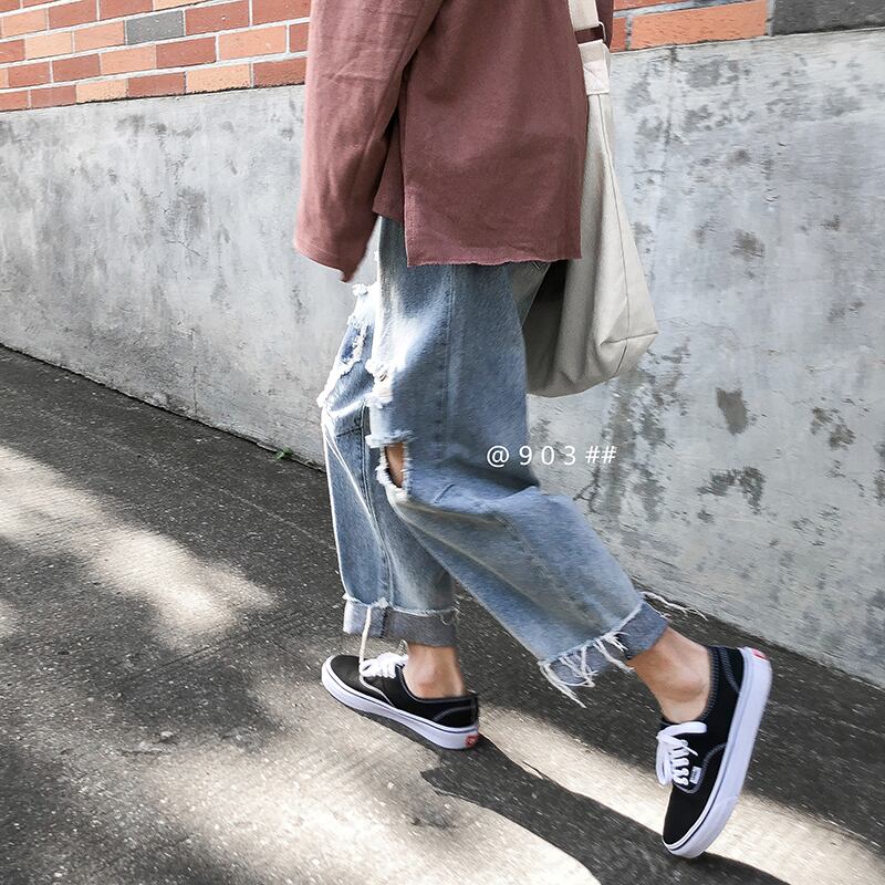 全2色 デニム パンツ ストレート カジュアル 無地 おしゃれ