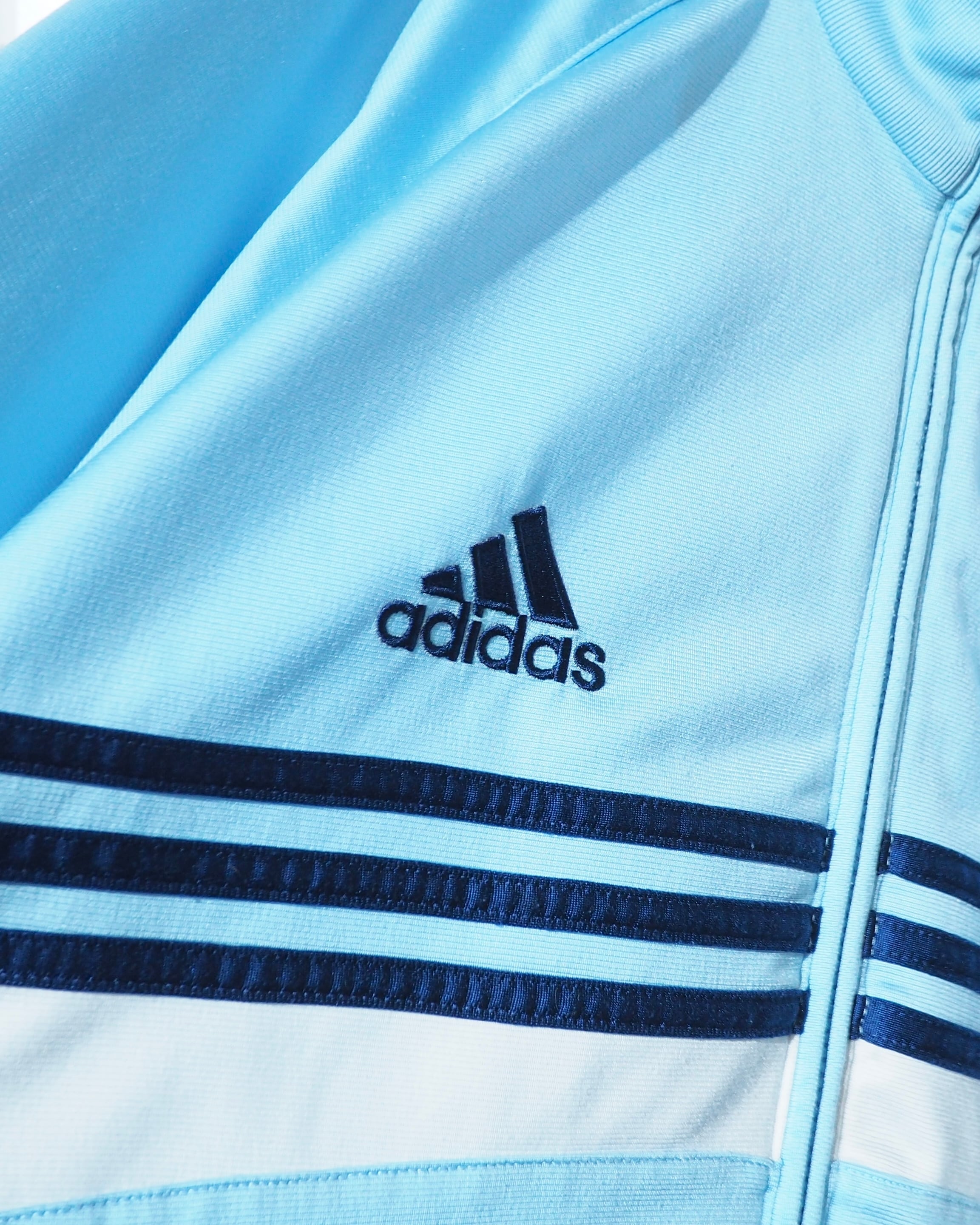2000s ” adidas ” Shiny Light Blue × Three Line Embroidery Over silhouette Track jacket
