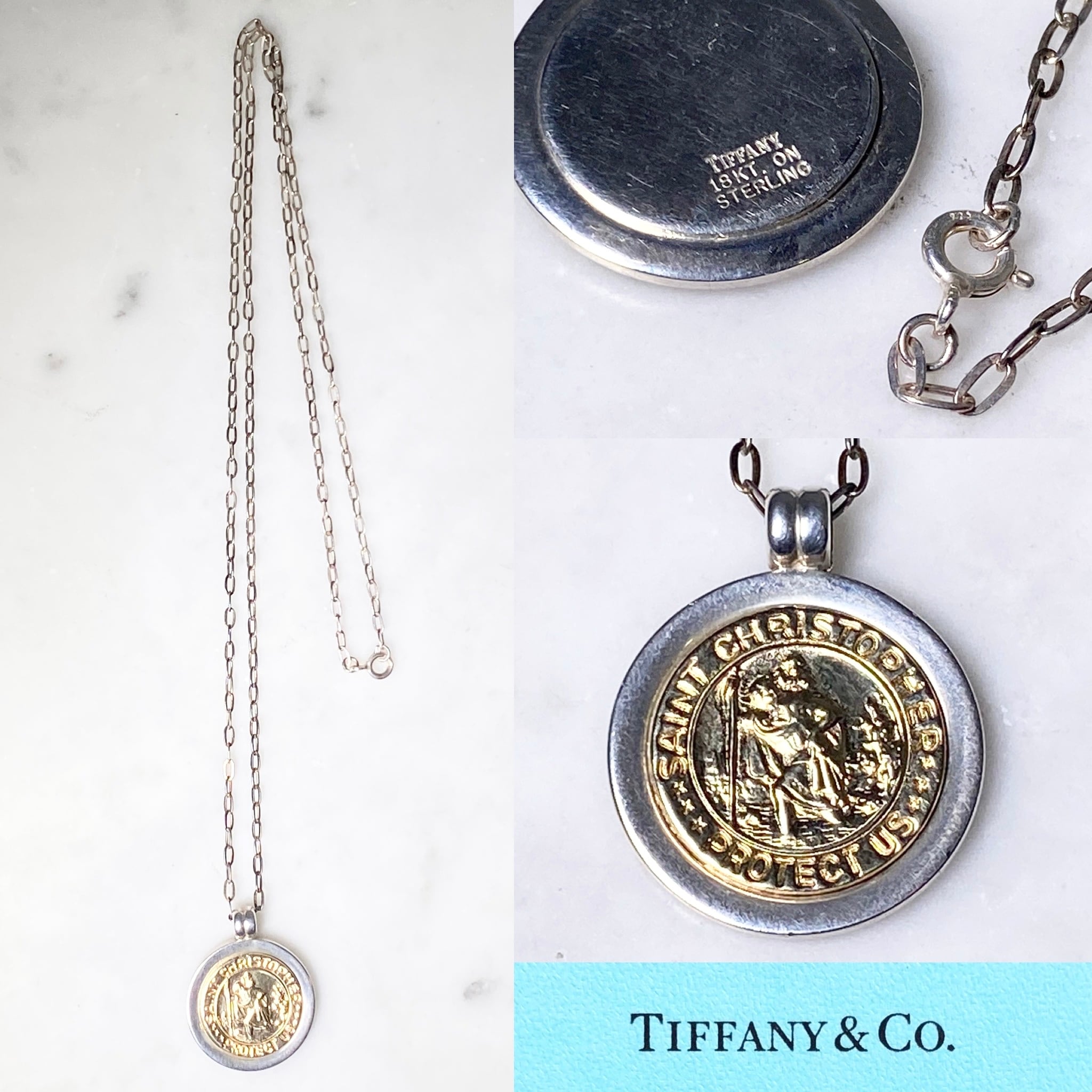 vintage TIFFANY silver × k18 coin pendant necklace “St.Christopher