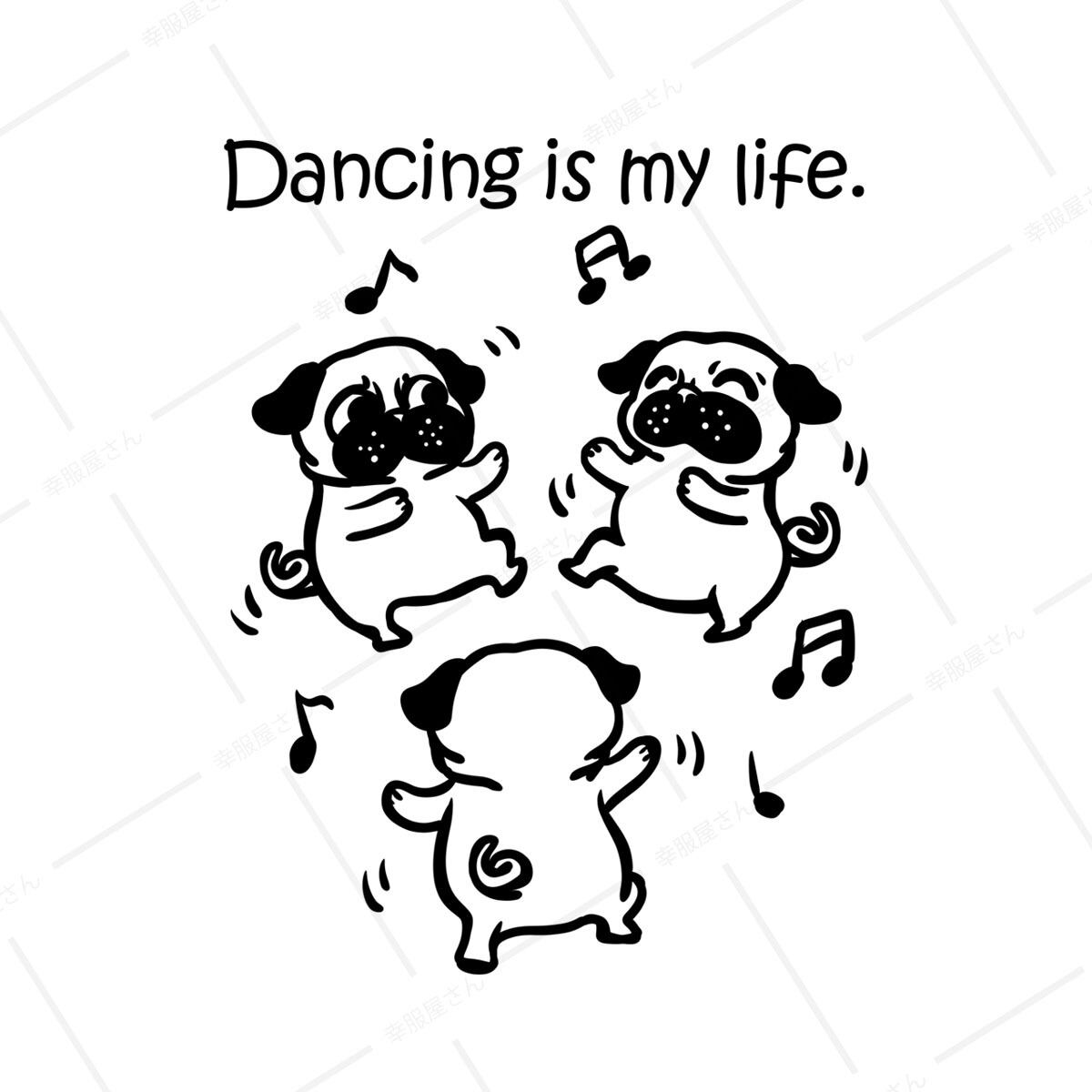 ダンシング パグ Tシャツ dog85 ダンス 犬 ブヒ ゆるい 手描きイラスト パグ 犬好き 犬服