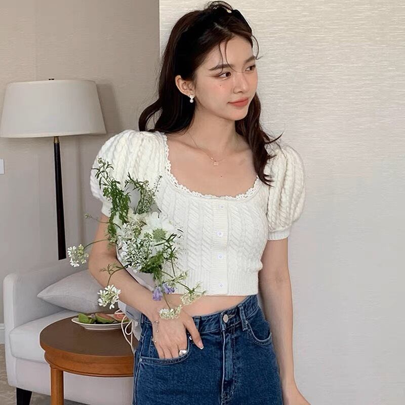 ボリューム袖 ショート丈 ニットトップス G10CSH0036