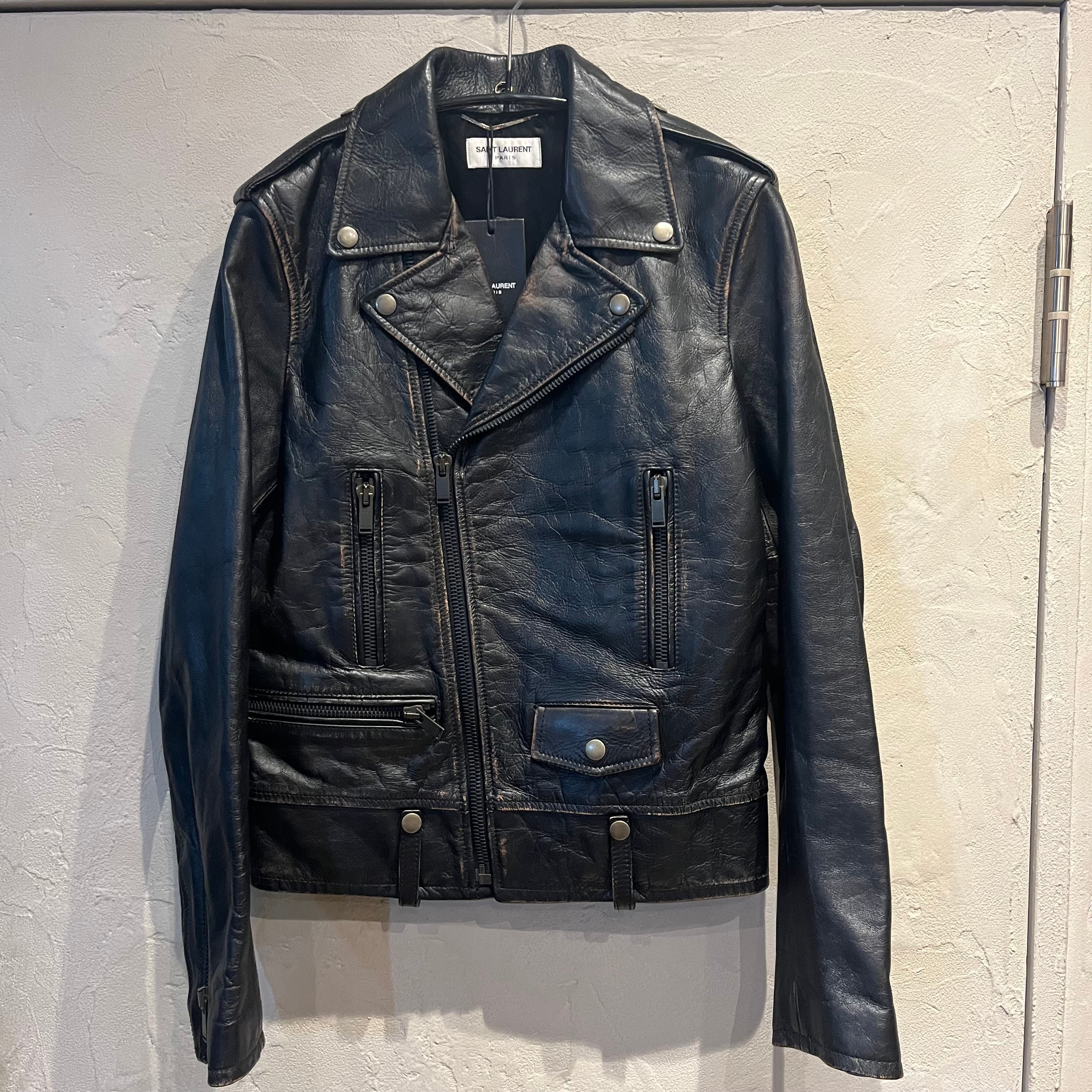 SAINT LAURENT ブラック レザー シングルライダース 44（SAINT LAURENT 