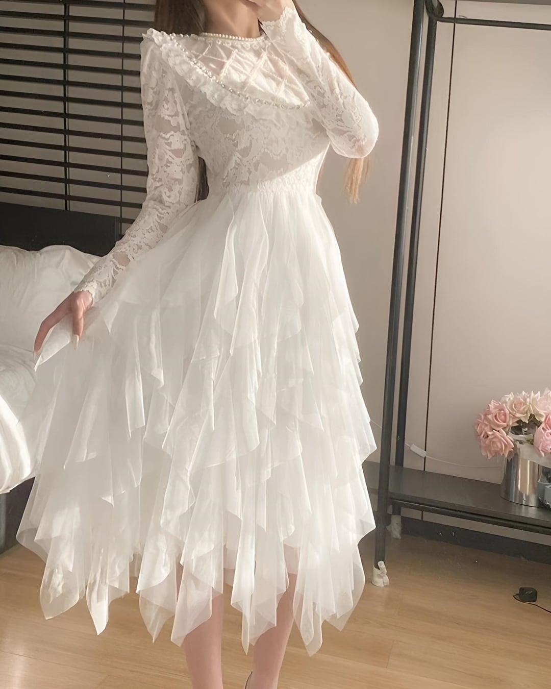 【お届け最短3日♡ Lサイズ1点ロングのみ】レースビーズバレエチュールワンピース