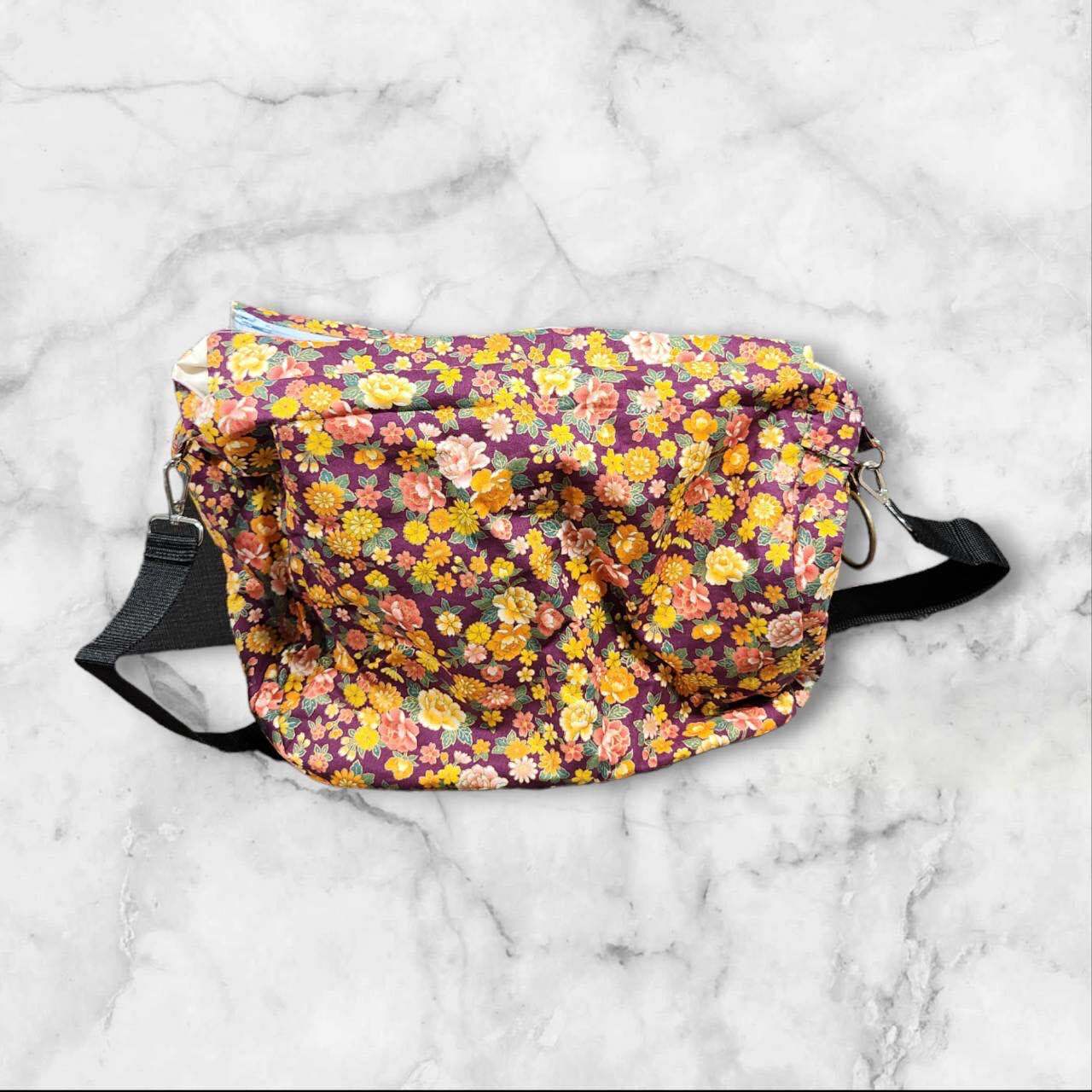 ハンドメイド フラップ付きショルダーバッグJFOA型紙使用 花柄 和風