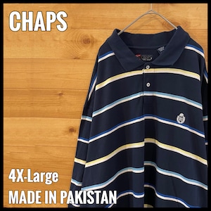 【CHAPS】超ビッグサイズ ポロシャツ 4XLT ボーダー 刺繍ロゴ RALPH LAUREN ラルフ チャップス US古着 アメリカ古着